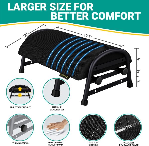 Foot Rest for Under Desk at Work, Adjustable Height Office Footrest for Leg Support, Memory Foam Foot Stool, Office Desk Accessories - Image 4