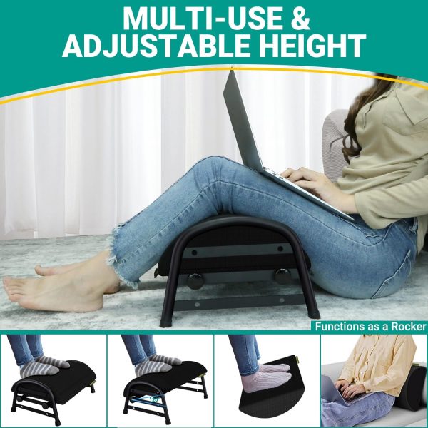 Foot Rest for Under Desk at Work, Adjustable Height Office Footrest for Leg Support, Memory Foam Foot Stool, Office Desk Accessories - Image 6