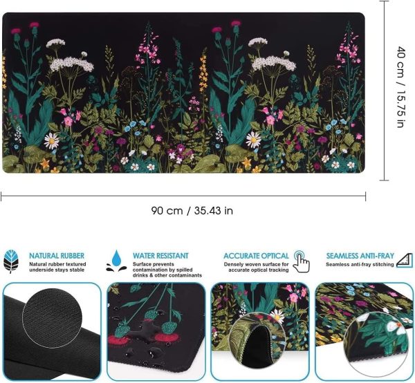 iCasso Desk Mat, Big Desk Pad, XXL Extended Gaming Mouse Pad, Large Mouse Pad for Desk Protector, Rubber Base Mousepad with Stitched Edges, Keyboard Mouse Mat for Work, Game, Office, Home - Weeds - Image 2