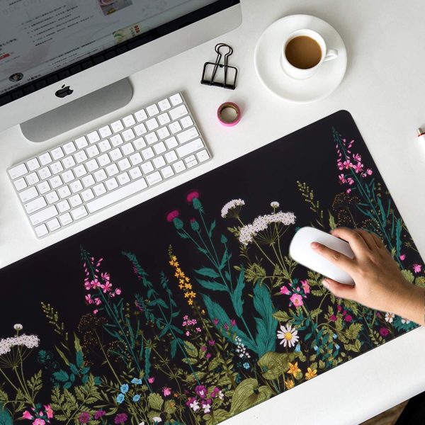 iCasso Desk Mat, Big Desk Pad, XXL Extended Gaming Mouse Pad, Large Mouse Pad for Desk Protector, Rubber Base Mousepad with Stitched Edges, Keyboard Mouse Mat for Work, Game, Office, Home - Weeds - Image 7