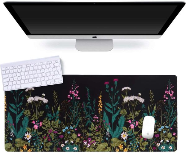 iCasso Desk Mat, Big Desk Pad, XXL Extended Gaming Mouse Pad, Large Mouse Pad for Desk Protector, Rubber Base Mousepad with Stitched Edges, Keyboard Mouse Mat for Work, Game, Office, Home - Weeds - Image 8