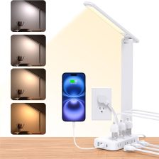 One Beat Desk Lamp with 6 Outlets 4 USB Ports(2×USB-C),Eye Protection Table Lamp Power Strip with 4 Color Modes 5 Brightness Touch LED Desk Lamps for Home Office College Dorm Room Essentials(White